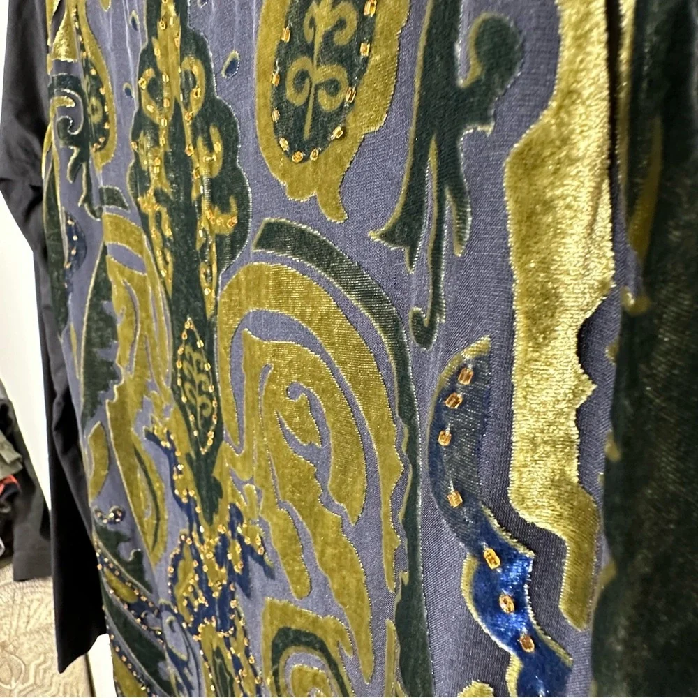 HALE BOB Velvet Burnout Long Sleeve  Silk Dress With Beads Size M - Picture 15 of 15